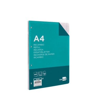 Recambio liderpapel a4 100 hojas 100g m2 horizontal con doble margen 4 taladros