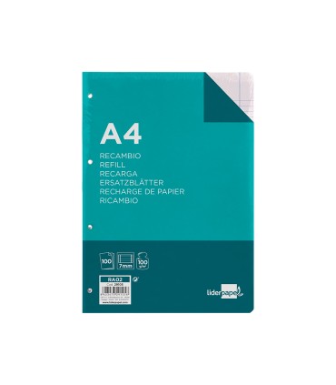 Recambio liderpapel a4 100 hojas 100g m2 horizontal con doble margen 4 taladros