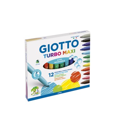 Rotulador giotto turbo maxi caja de 12 colores lavables con punta bloqueada