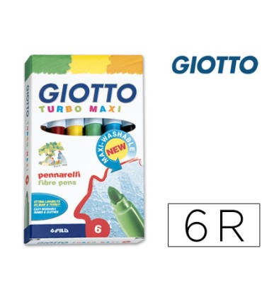 Rotulador giotto turbo maxi caja de 6 colores lavables con punta bloqueada