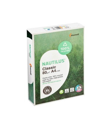 Papel fotocopiadora nautilus din a4 80 gramos paquete de 500 hojas 100 reciclado