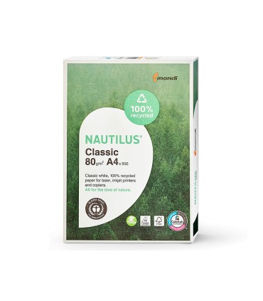 Papel fotocopiadora nautilus din a4 80 gramos paquete de 500 hojas 100 reciclado