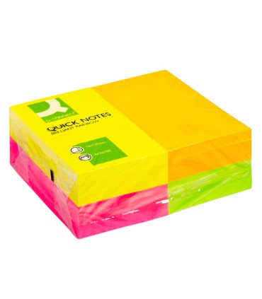 Bloc de notas adhesivas quita y pon q connect 127x76 mm con 100hojas fluorescentes pack de 12 surtidas en 4 colores