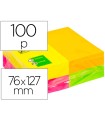 Bloc de notas adhesivas quita y pon q-connect 127x76 mm con 100hojas fluorescentes pack de 12 -surtidas en 4 colores