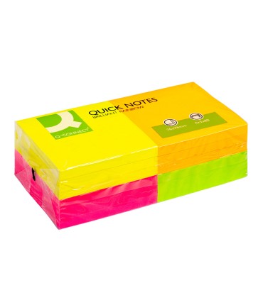 Bloc de notas adhesivas quita y pon q connect 76x76 mm con 80 hojas fluorescentes pack de 12 surtidas en 4 colores