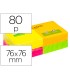 Bloc de notas adhesivas quita y pon q connect 76x76 mm con 80 hojas fluorescentes pack de 12 surtidas en 4 colores