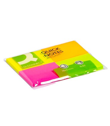 Bloc de notas adhesivas quita y pon q connect 38x51 mm con 50 hojas fluorescentes pack de 4 unidades