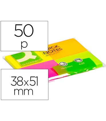 Bloc de notas adhesivas quita y pon q connect 38x51 mm con 50 hojas fluorescentes pack de 4 unidades