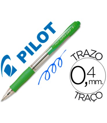 Boligrafo pilot super grip verde claro retractil sujecion de caucho tinta base de aceite