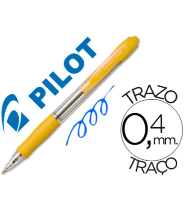 Boligrafo pilot super grip amarillo retractil sujecion de caucho tinta base de aceite