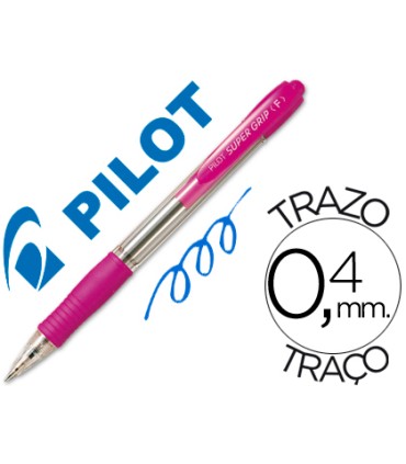 Boligrafo pilot super grip rosa retractil sujecion de caucho tinta base de aceite