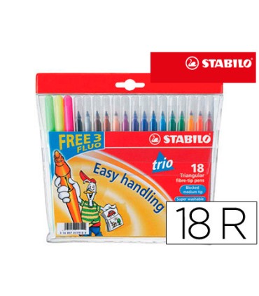 Rotulador stabilo trio a z bolsa de 18 unidades colores surtidos