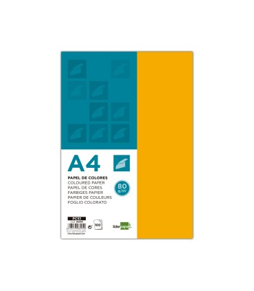 Papel color liderpapel a4 80gr naranja paquete de 100 hojas