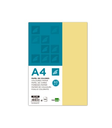 Papel color liderpapel a4 80gr amarillo paquete de 100 hojas