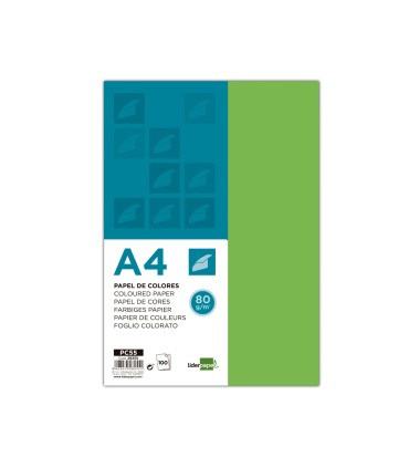 Papel color liderpapel a4 80gr verde paquete de 100 hojas