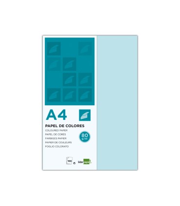 Papel color liderpapel a4 80gr celeste paquete de 100 hojas