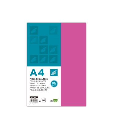 Papel color liderpapel a4 80gr fucsia paquete de 100 hojas