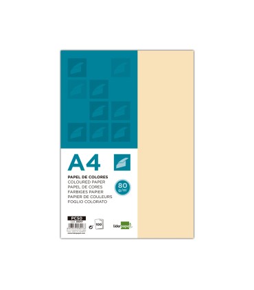 Papel color liderpapel a4 80gr crema paquete de 100 hojas