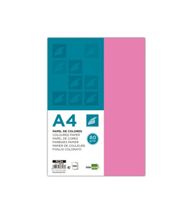 Papel color liderpapel a4 80gr rosa paquete de 100 hojas