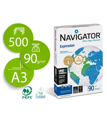 Papel fotocopiadora navigator din a3 90 gramos papel multiuso ink jet y laser paquete de 500 hojas