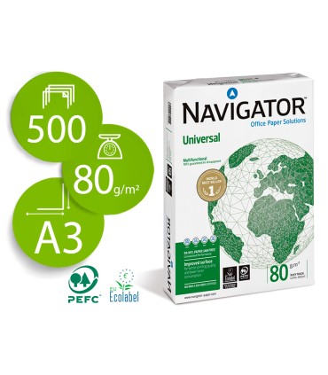 Papel fotocopiadora navigator din a3 80 gramos papel multiuso ink jet y laser paquete de 500 hojas