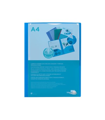 Carpeta liderpapel dossier dos bolsas canguro 45682 polipropileno din a4 azul