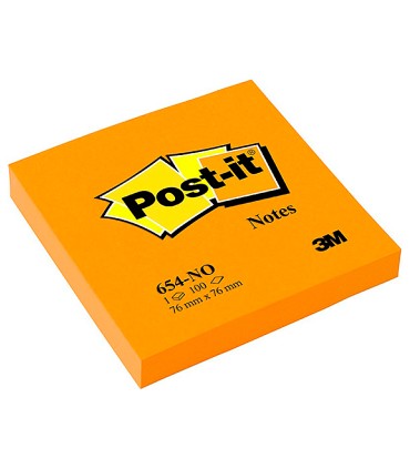 Bloc de notas adhesivas quita y pon post it 76x76 mm naranja neon con 100 hojas