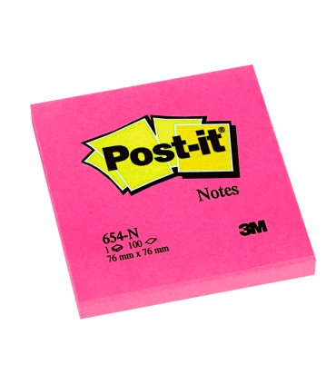 Bloc de notas adhesivas quita y pon post it 76x76 mm fucsia neon con 100 hojas