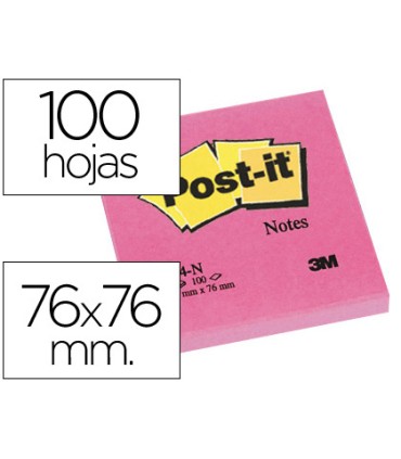 Bloc de notas adhesivas quita y pon post it 76x76 mm fucsia neon con 100 hojas