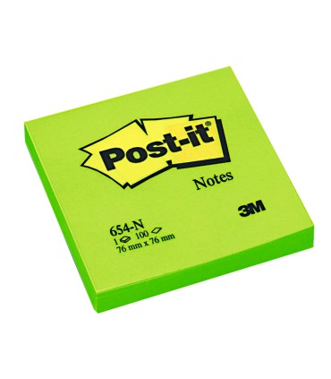 Bloc de notas adhesivas quita y pon post it 76x76 mm verde neon con 100 hojas