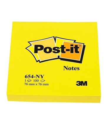 Bloc de notas adhesivas quita y pon post it 76x76 mm amarillo neon con 100 hojas