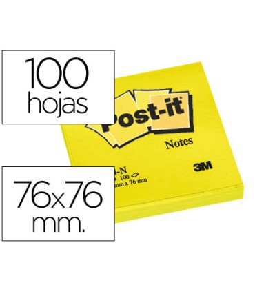 Bloc de notas adhesivas quita y pon post it 76x76 mm amarillo neon con 100 hojas