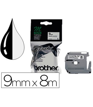 Cinta brother mk 221 blanco negro 9mm longitud 8 mt