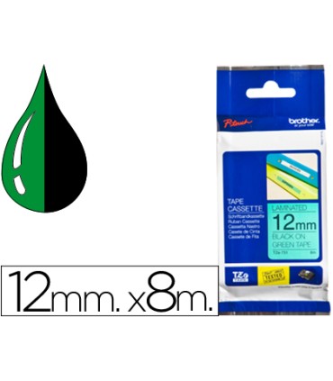 Cinta brother tze 731 verde negro 12mm longitud 8 mt