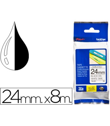 Cinta brother tze 251 blanco negro 24mm longitud 8 mt