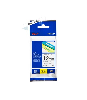 Cinta brother tze 231 blanco negro 12mm longitud 8 mt