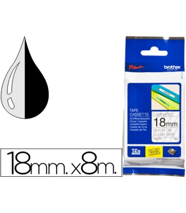 Cinta brother tze 141 transparente negro 18mm longitud 8 mt