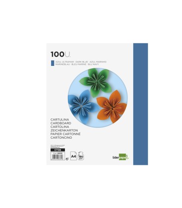 Cartulina liderpapel a4 180g m2 azul ultramar paquete de 100 hojas