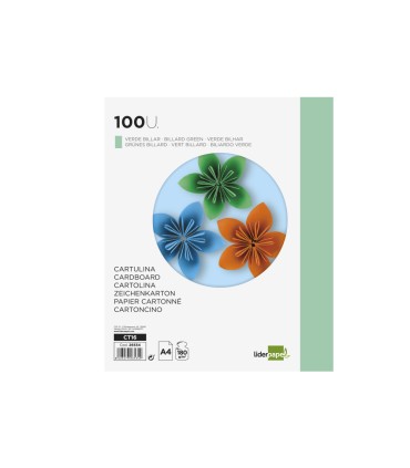 Cartulina liderpapel a4 180g m2 verde billar paquete de 100 hojas