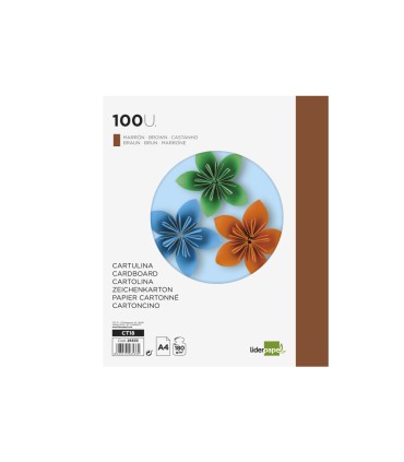 Cartulina liderpapel a4 180g m2 marron paquete de 100 hojas