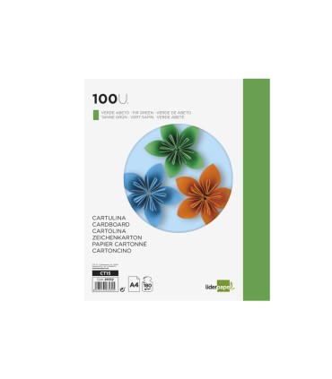 Cartulina liderpapel a4 180g m2 verde abeto paquete de 100 hojas