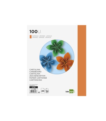 Cartulina liderpapel a4 180g m2 naranja fuerte paquete de 100 hojas