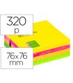 Bloc de notas adhesivas quita y pon q-connect 76x76 mm fluorescente con 320 hojas