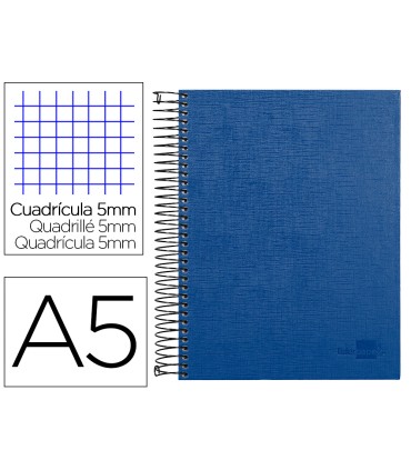 Cuaderno espiral liderpapel a5 micro papercoat tapa forrada 140h 75 gr cuadro5mm 5 bandas 6 taladros azul