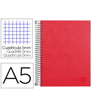 Cuaderno espiral liderpapel a5 micro papercoat tapa forrada 140h 75 gr cuadro5mm 5 bandas 6 taladros rojo