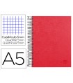 Cuaderno espiral liderpapel a5 micro papercoat tapa forrada 140h 75 gr cuadro5mm 5 bandas 6 taladros rojo