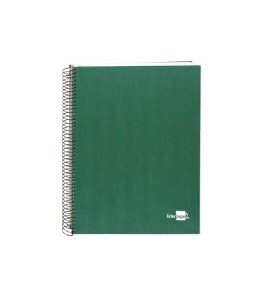 Cuaderno espiral liderpapel a5 micro papercoat tapa forrada 140h 75 gr cuadro5mm 5 bandas 6 taladros verde