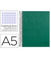 Cuaderno espiral liderpapel a5 micro papercoat tapa forrada 140h 75 gr cuadro5mm 5 bandas 6 taladros verde