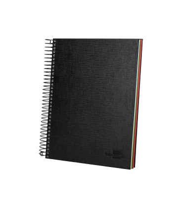 Cuaderno espiral liderpapel a5 micro papercoat tapa forrada 140h 75 gr cuadro5mm 5 bandas 6 taladros negro