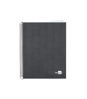 Cuaderno espiral liderpapel a5 micro papercoat tapa forrada 140h 75 gr cuadro5mm 5 bandas 6 taladros negro